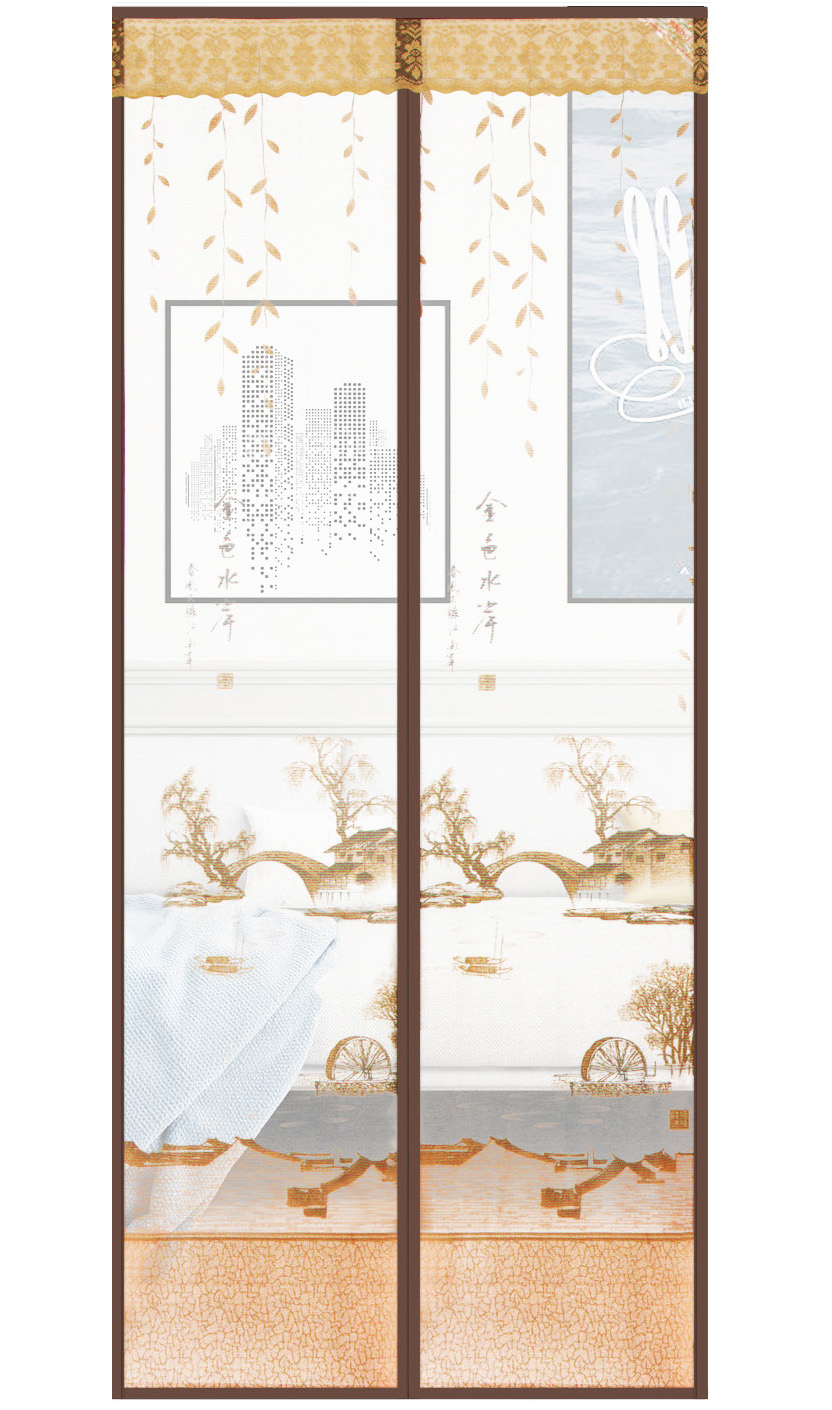 Printed cloth Gold Waterfront Magnetic Soft Yarn Door-Brown